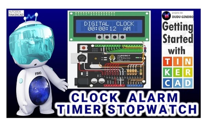Circuit design CLOCK / ALARM / TIMER / STOPWATCH - Tinkercad