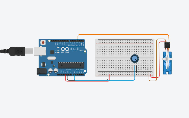 Circuit design Servo Motor Operation (With Potentiometer) - Tinkercad