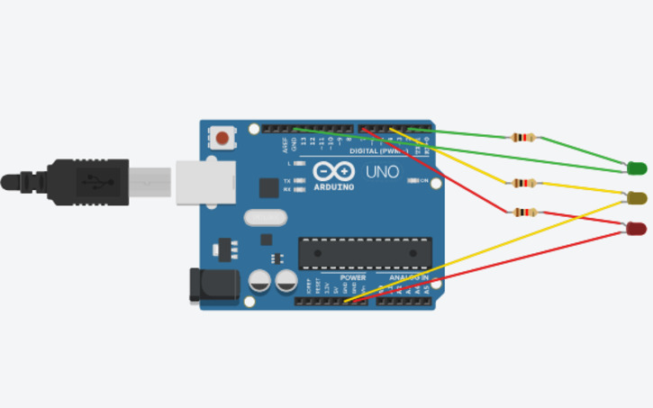 Circuit design Traffic light - Tinkercad