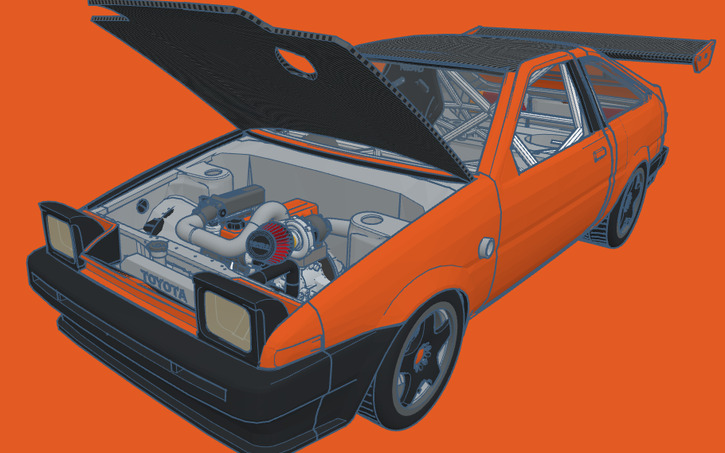 3D design 1985 AE86 High-Performance Build - Tinkercad