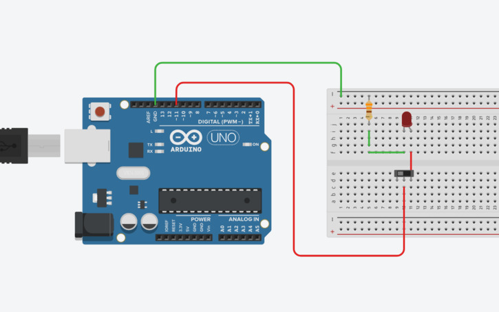 Circuit design Blinking LED with Switch using Arduino - Tinkercad