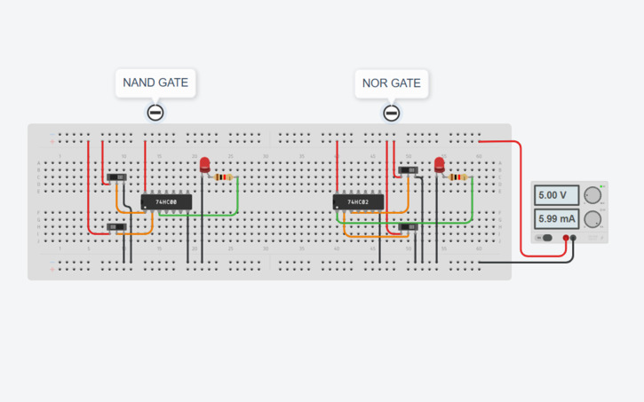 Circuit design NAND GATE and NOR GATE Simulations - Tinkercad