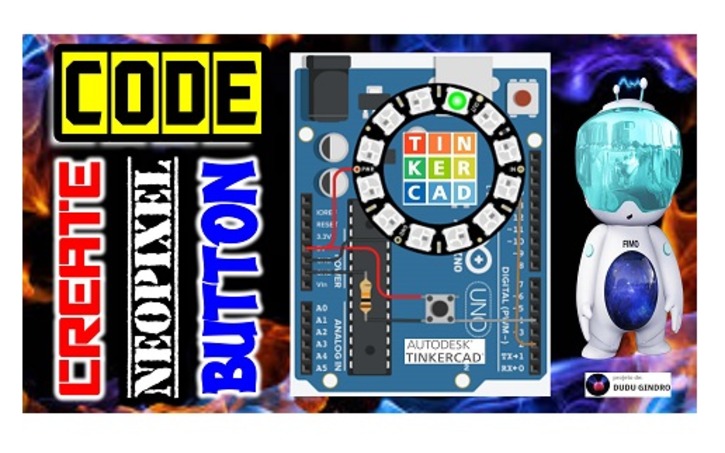 Circuit design CODE = NEOPIXEL ( BUTTONS ++ / -- ) - Tinkercad