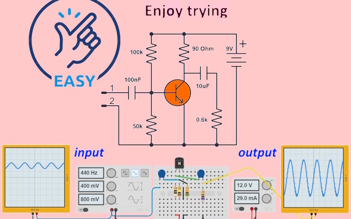 Circuit design Class-A Audio Amplifier - Tinkercad