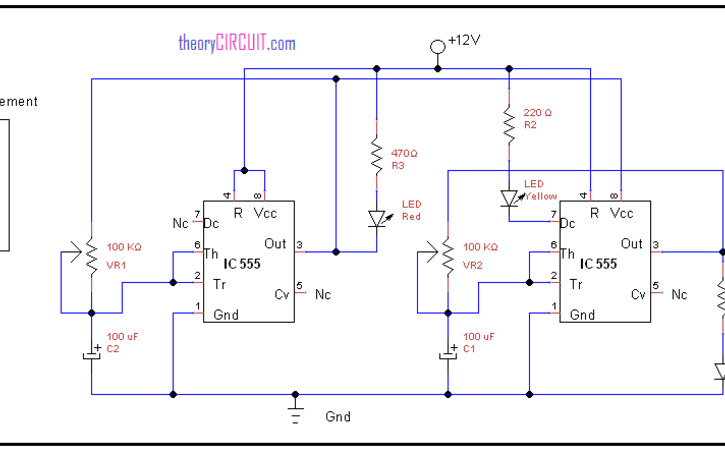 Circuit design 555 Timer IC Traffic Light - Tinkercad