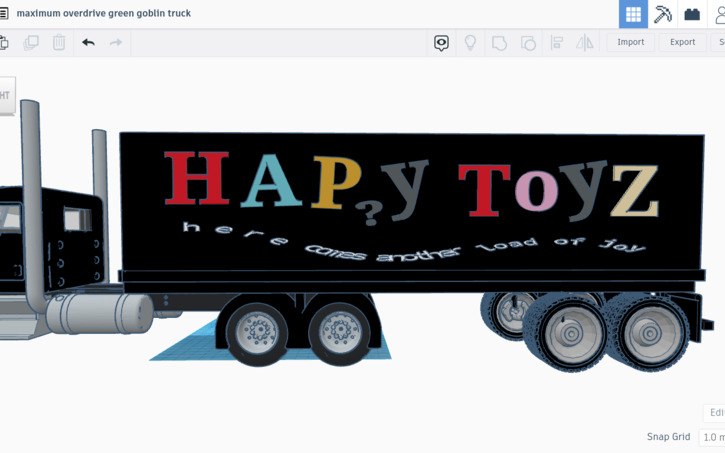 3D design maximum overdrive green goblin truck - Tinkercad