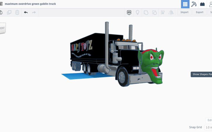 3D design maximum overdrive green goblin truck - Tinkercad