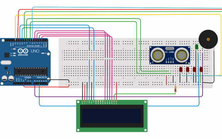 Circuit design DIY Security Alarm using LCD and Ultrasonic Sensor ...