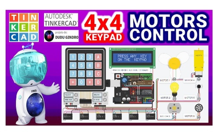 Circuit design KEYPAD 4X4 = MOTORS CONTROL - Tinkercad