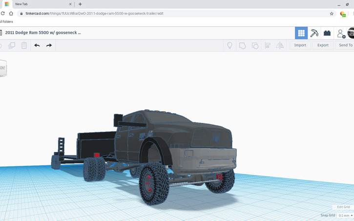 3D design 2011 Dodge Ram 5500 w/ gooseneck trailer - Tinkercad