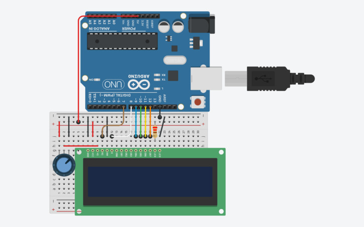 Circuit design LCD and Arduino - Tinkercad
