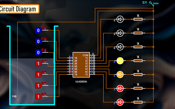Circuit design Liquid Level Indicator Using ULN2003 - Tinkercad