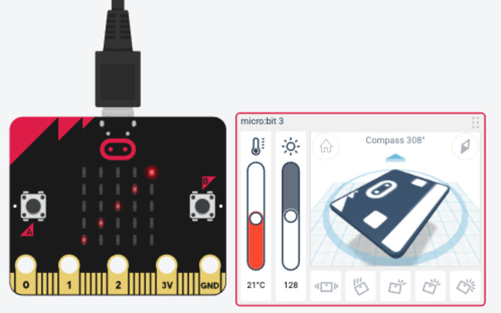 Circuit design micro:bit line Compass - Tinkercad
